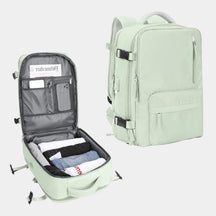 Women’s travel backpack with anti-theft pockets, laptop sleeve, wet compartment, and 180° flip opening for organised travel