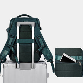 Women’s travel backpack with anti-theft pockets, laptop sleeve, wet compartment, and 180° flip opening for organised travel