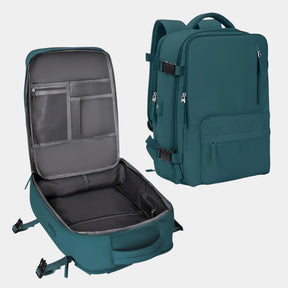 Women’s travel backpack with anti-theft pockets, laptop sleeve, wet compartment, and 180° flip opening for organised travel