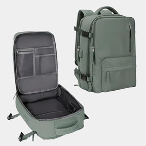 Women’s travel backpack with anti-theft pockets, laptop sleeve, wet compartment, and 180° flip opening for organised travel