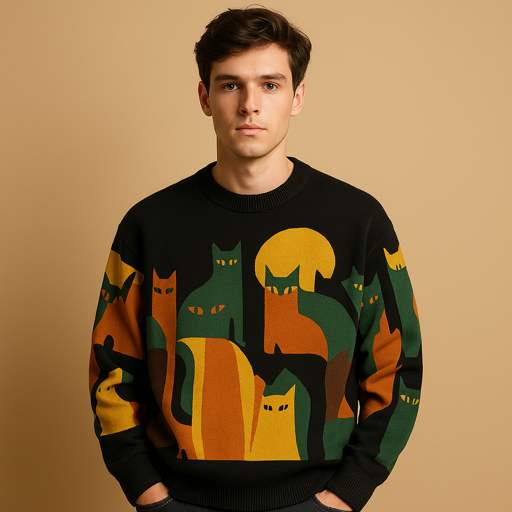 Men’s oversized sweater with loose fit, soft warm fabric, and modern timeless design. Perfect for casual wear in autumn and winter.