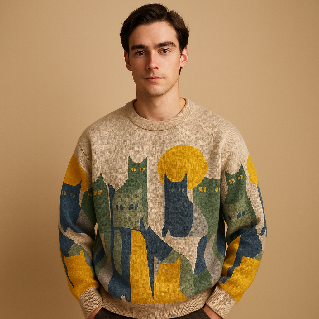 Men’s oversized sweater with loose fit, soft warm fabric, and modern timeless design. Perfect for casual wear in autumn and winter.