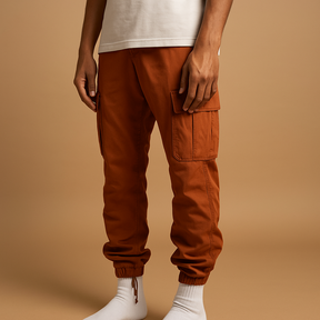 Men’s regular fit cargo trousers made from a soft cotton blend with multiple pockets, ideal for casual wear, work, and travel.