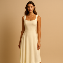 Women’s sleeveless midi dress in a minimalist solid design, ideal for summer events, formal occasions, and stylish daywear