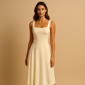 Women’s sleeveless midi dress in a minimalist solid design, ideal for summer events, formal occasions, and stylish daywear
