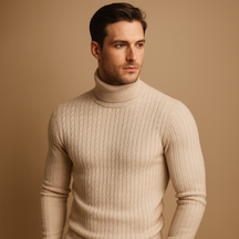 Men’s turtleneck sweater with soft knitted fabric, roll neck for extra warmth, and timeless design for casual or elegant winter outfits.