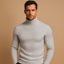Men’s turtleneck sweater with soft knitted fabric, roll neck for extra warmth, and timeless design for casual or elegant winter outfits.