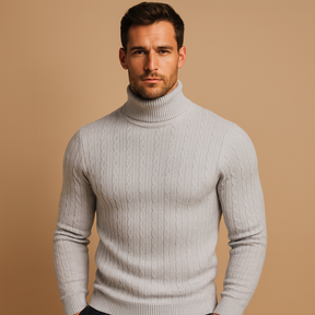 Men’s turtleneck sweater with soft knitted fabric, roll neck for extra warmth, and timeless design for casual or elegant winter outfits.