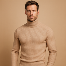 Men’s turtleneck sweater with soft knitted fabric, roll neck for extra warmth, and timeless design for casual or elegant winter outfits.