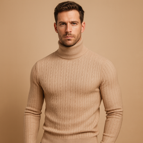 Men’s turtleneck sweater with soft knitted fabric, roll neck for extra warmth, and timeless design for casual or elegant winter outfits.