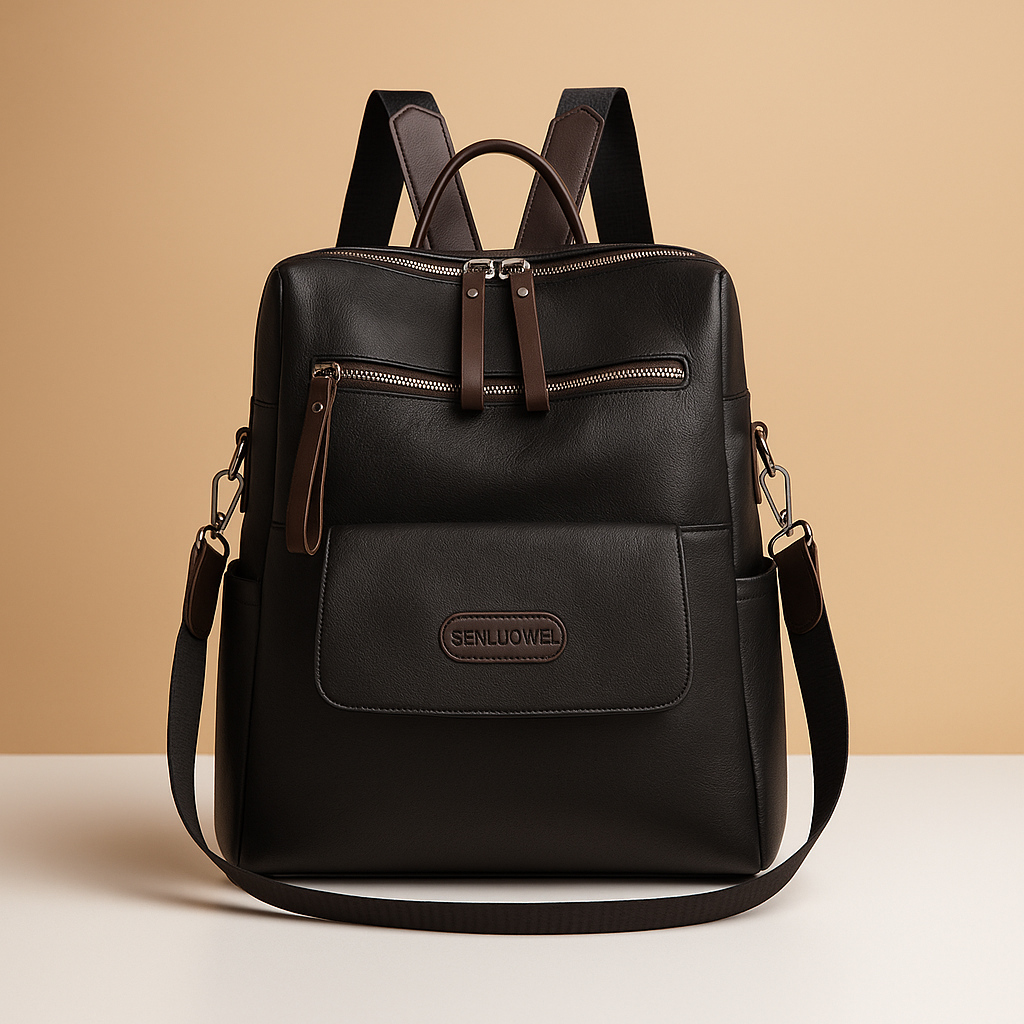 Anti-theft leather travel backpack for women with hidden zippers, water-resistant PU leather, and dual-carry design for everyday security and style.