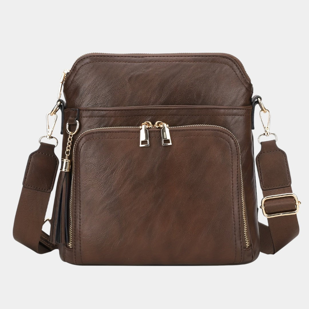 Women’s anti-theft crossbody bag with RFID blocking, hidden back pocket, card slots, and water-resistant faux leather design