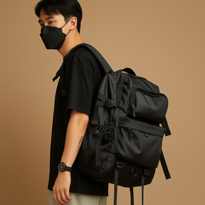 Anti-theft travel backpack for men with hidden zippers, 17-inch laptop space, and ergonomic design—ideal for commuting and travel security.