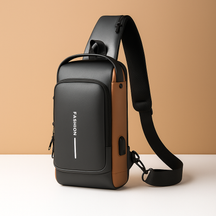 Anti-theft USB crossbody bag for men with hidden card pocket, water-repellent fabric, and 9.7-inch tablet space—perfect for travel and commuting.