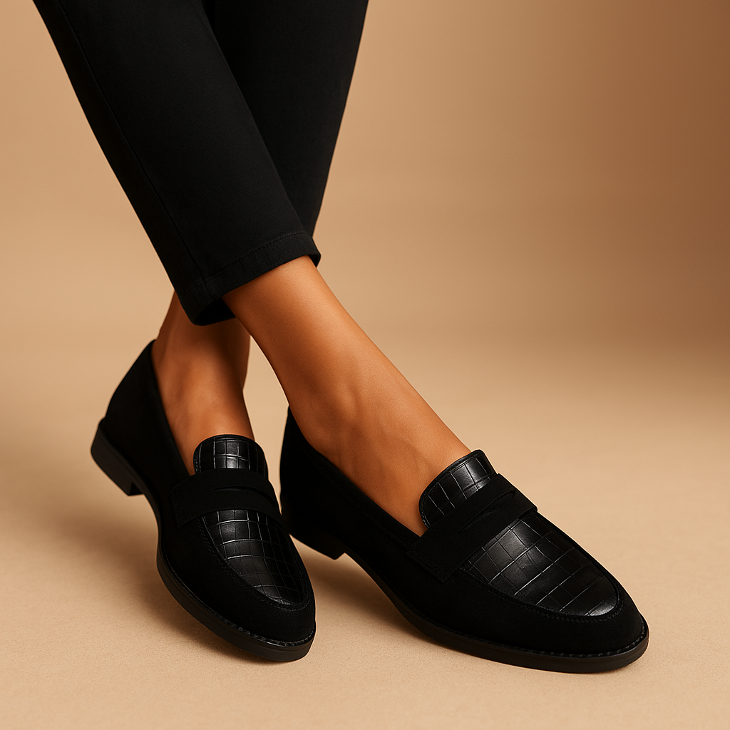Hazel elegant black slip-on shoes for women with cushioned insole and timeless finish, ideal for work, dinners, and special occasions.