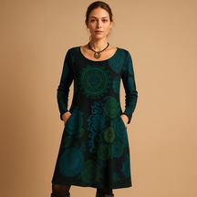 Bohemian maxi dress for women in red with long sleeves, relaxed fit, and side pockets – ideal for casual days and laid-back evenings.