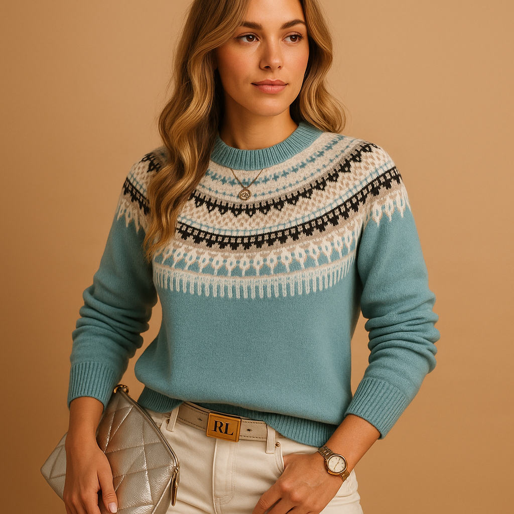 Women’s boho knit sweater in a relaxed fit, ideal for cozy autumn and winter outfits with casual elegance.