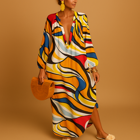 Boho maxi dress for women with long sleeves, lightweight fabric and relaxed fit, perfect for casual summer looks, beach days, and festivals.