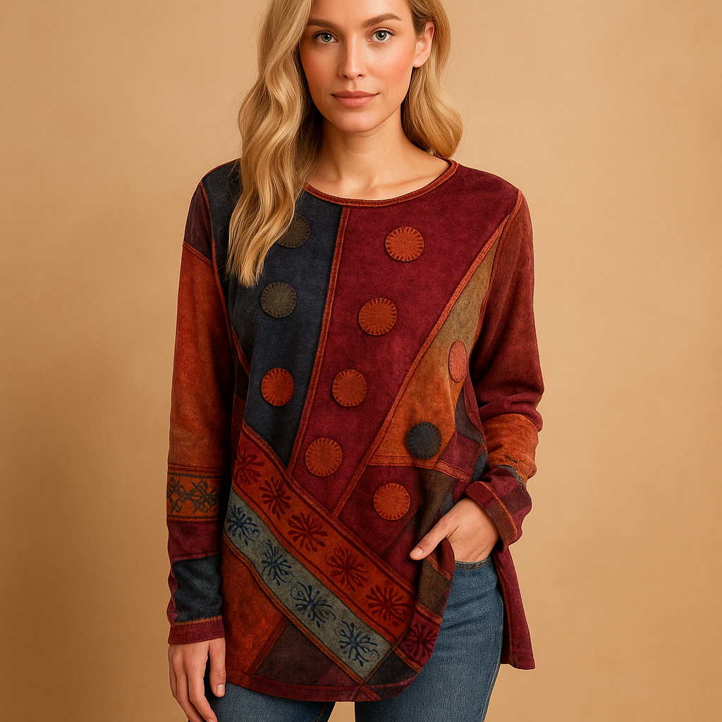 Boho off-shoulder top for women with ethnic print and relaxed fit, ideal for festivals, summer days, and casual outfits.