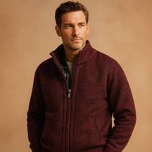 Men’s cable knit sweater with plaid inner lining, soft durable fabric, and timeless design for both casual and formal occasions.