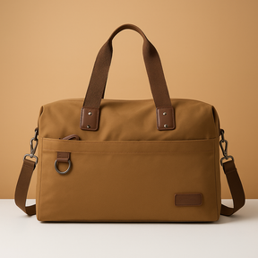 Canvas shoulder commuter bag for men with water-resistant fabric, padded gadget storage, anti-theft zippers, and adjustable strap for daily use.