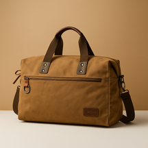 Canvas shoulder commuter bag for men with water-resistant fabric, padded gadget storage, anti-theft zippers, and adjustable strap for daily use.