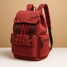 Men’s canvas travel backpack with padded laptop sleeve, drawstring closure, and multiple compartments, perfect for commuting and adventures.