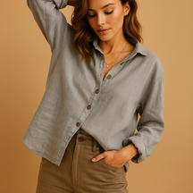 Casual long sleeve cotton blouse for women with soft fabric and feminine fit, available in five elegant colors.