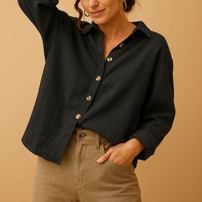 Casual long sleeve cotton blouse for women with soft fabric and feminine fit, available in five elegant colors.