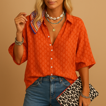 Casual elegant blouse for women with flattering feminine fit, ideal for spring and summer looks, brunches, and holiday outfits.