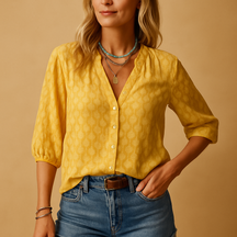 Casual elegant blouse for women with flattering feminine fit, ideal for spring and summer looks, brunches, and holiday outfits.