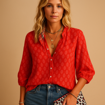 Casual elegant blouse for women with flattering feminine fit, ideal for spring and summer looks, brunches, and holiday outfits.