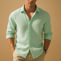 Casual long sleeve shirt for men with a stand collar and solid color design, ideal for daily wear, work, or semi-formal occasions.
