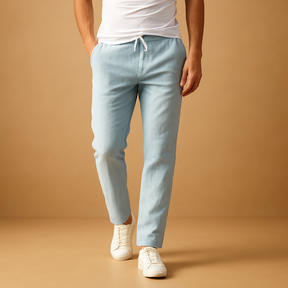Casual men’s pants with elastic waistband and lightweight fabric, perfect for lounging, daily wear, or relaxed outings.