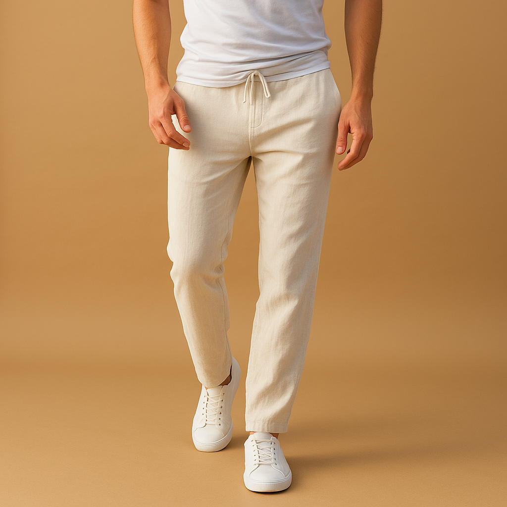 Casual men’s pants with elastic waistband and lightweight fabric, perfect for lounging, daily wear, or relaxed outings.