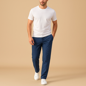 Casual men’s pants with elastic waistband and lightweight fabric, perfect for lounging, daily wear, or relaxed outings.