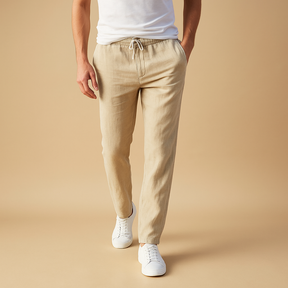 Casual men’s pants with elastic waistband and lightweight fabric, perfect for lounging, daily wear, or relaxed outings.