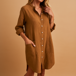 Casual shirt dress for women with button-down design and practical pockets, perfect for work, casual days, and laid-back evenings.