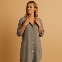 Casual shirt dress for women with button-down design and practical pockets, perfect for work, casual days, and laid-back evenings.