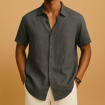 Casual short sleeve summer shirt for men with a classic collar and solid color design, ideal for holidays, beach walks, and casual outings.