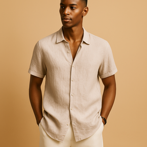 Casual short sleeve summer shirt for men with a classic collar and solid color design, ideal for holidays, beach walks, and casual outings.