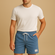 Men’s casual summer shorts with breathable fabric, elastic waistband, and adjustable drawstring, ideal for beach, lounging, or casual wear.