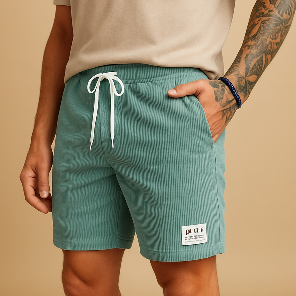 Men’s casual summer shorts with breathable fabric, elastic waistband, and adjustable drawstring, ideal for beach, lounging, or casual wear.