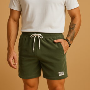 Men’s casual summer shorts with breathable fabric, elastic waistband, and adjustable drawstring, ideal for beach, lounging, or casual wear.