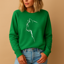 Women’s sweater with playful cat print, soft cotton blend fabric, relaxed fit, and available in stylish casual colors for everyday wear.