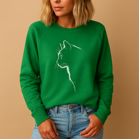 Women’s sweater with playful cat print, soft cotton blend fabric, relaxed fit, and available in stylish casual colors for everyday wear.