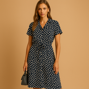 Elegant midi dress for women with short sleeves and flattering fit, perfect for formal events, office days, or stylish casual outings.