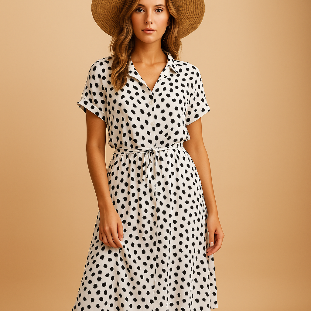 Elegant midi dress for women with short sleeves and flattering fit, perfect for formal events, office days, or stylish casual outings.