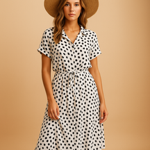 Elegant midi dress for women with short sleeves and flattering fit, perfect for formal events, office days, or stylish casual outings.