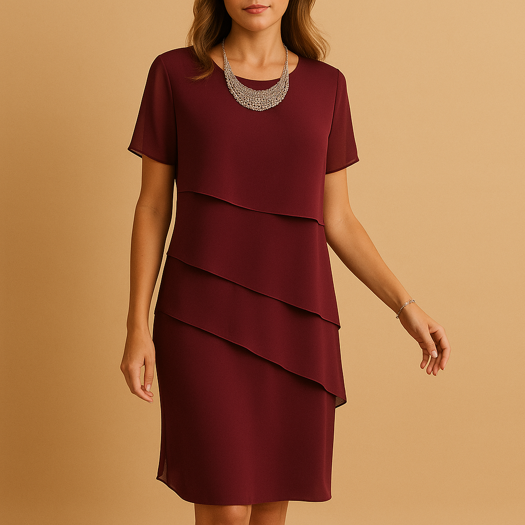 Chiffon layered midi dress for women with flowing fabric and refined details, ideal for parties, formal dinners, and elegant evenings out.